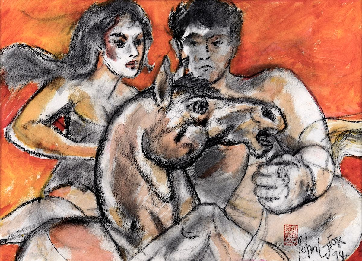 Couple on a Horse by Lee Joo For