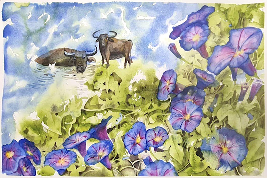 Morning Glories and Buffalos by Loo Qiao Rou